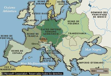 Mapa de los diez cuernos-reinos de Europa.