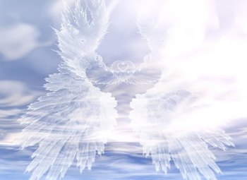 Un ángel sobre nubes ilustra la participación de los ángeles de Dios en la segada de la tierra, según Apocalipsis 14. 
